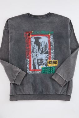 Trendyol Plus Size Anthracite Oversize Wash Effect Back Printed Cotton Sweatshirt