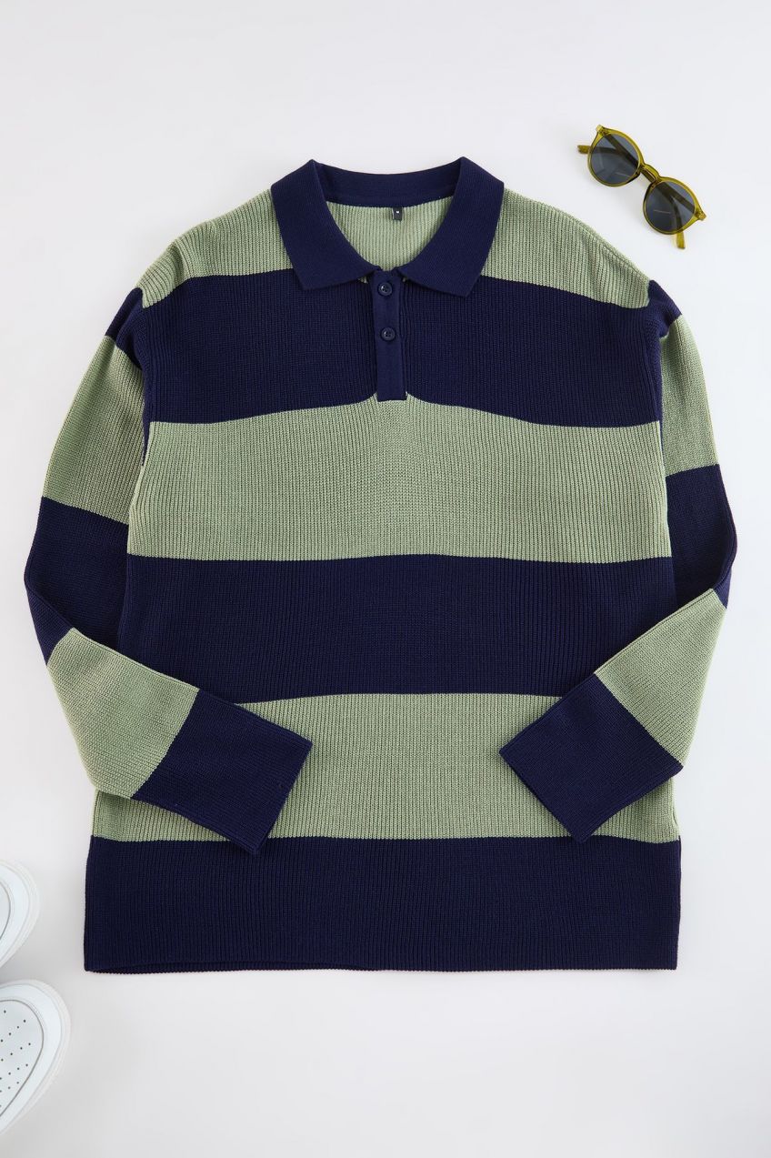 Trendyol Multicolored Regular Polo Neck Striped Knitwear Sweater