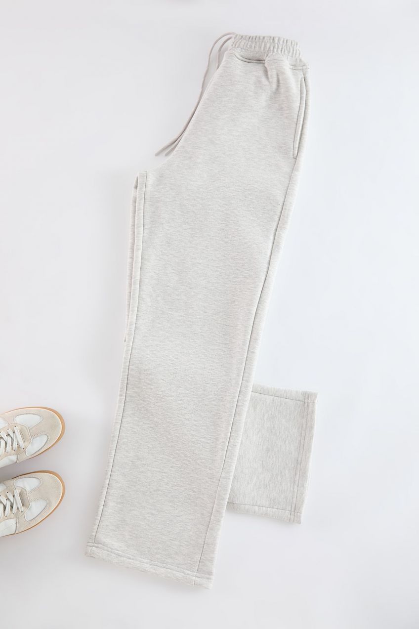 Trendyol Grey Melange Wide Leg/Wide Cut Embroidered Detailed Sweatpants