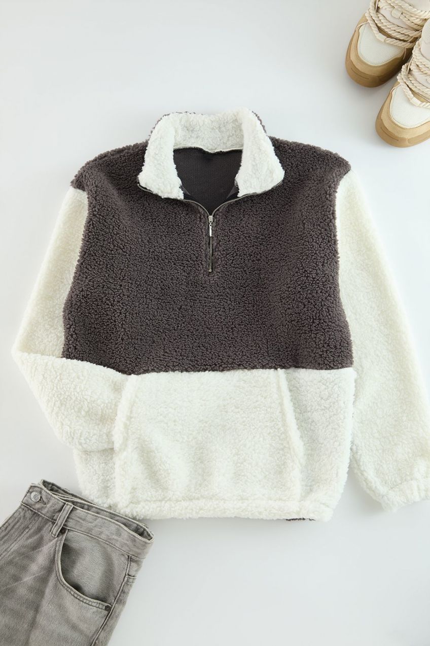 Trendyol Smoke Unisex Oversize/Wide Cut Color Block Stand Collar Warm Plush Sweatshirt