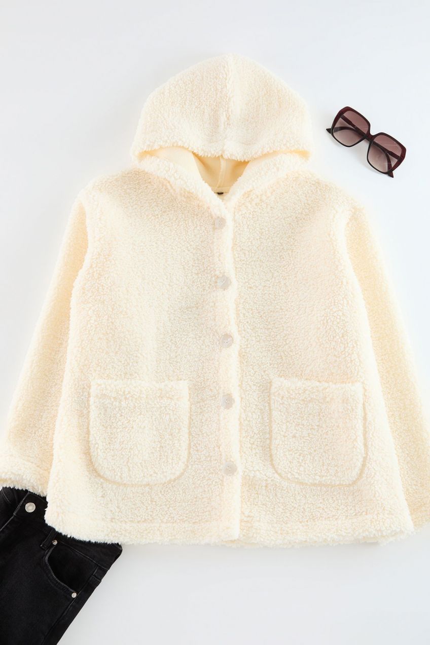 Trendyol Curve Beige Regular Fit Unlined Plush Soft Seasonal Thin Coat