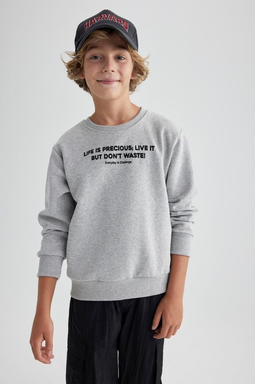 DEFACTO Boy's Crew Neck Thick Sweatshirt