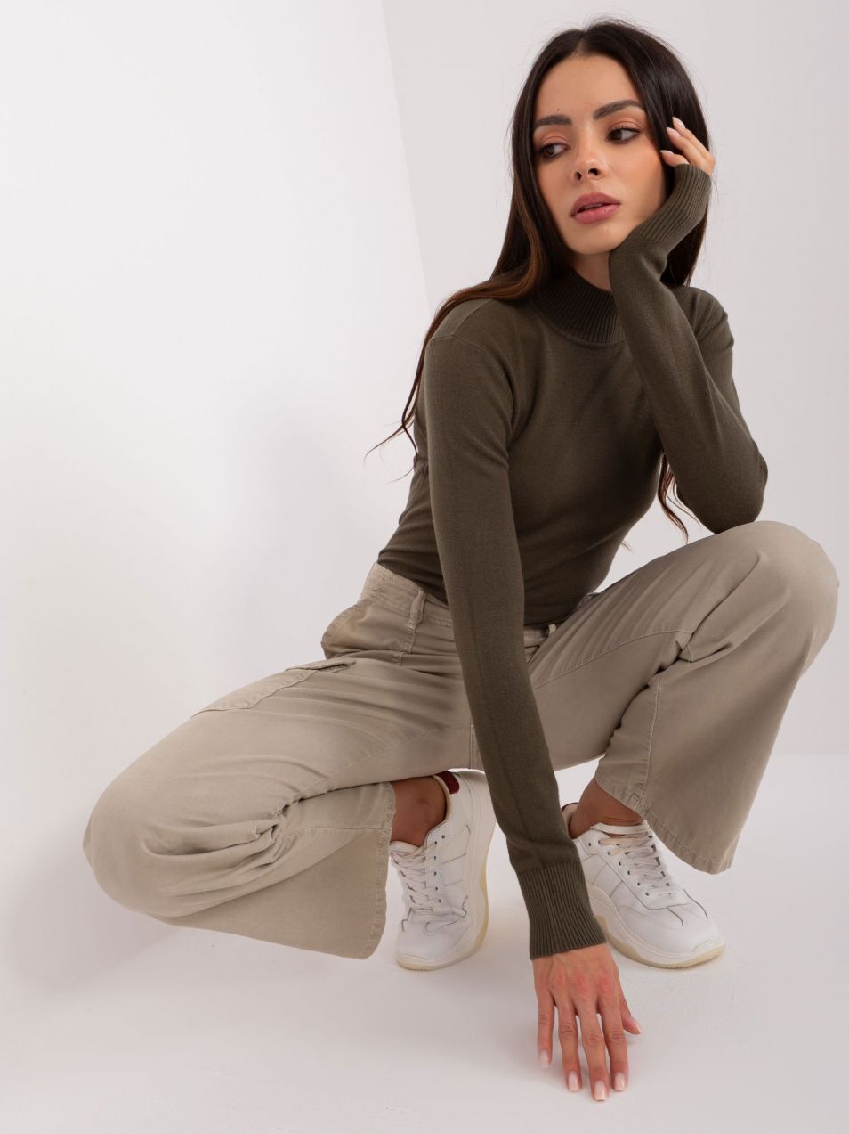 Khaki women's turtleneck with cuffs