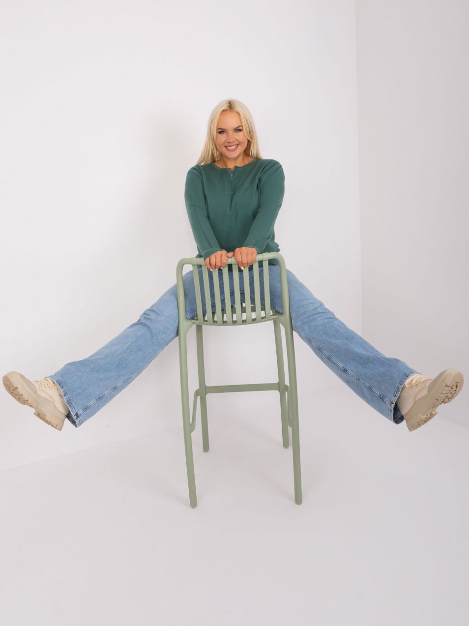 Dark green classic plus size sweater with viscose