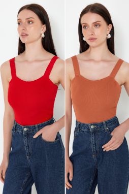 Trendyol Red-Tainted Double Package Strap Basic Knitwear Blouse
