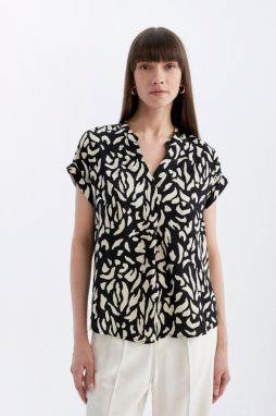 DEFACTO Regular Fit Crochet Collar Patterned Short Sleeve Blouse