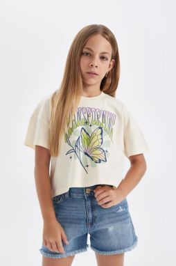 DEFACTO Girl's Crew Neck Printed Short Sleeve T-Shirt