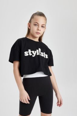 DEFACTO Girls Printed Crop Short Sleeve T-Shirt