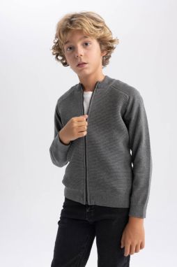 DEFACTO Boy's Gray College Collar Cotton Knitwear School Cardigan