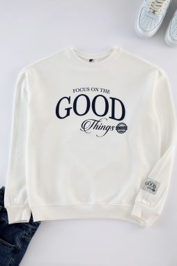 Trendyol Ecru Oversize/Wide Cut Polar Fleece Printed Sweatshirt
