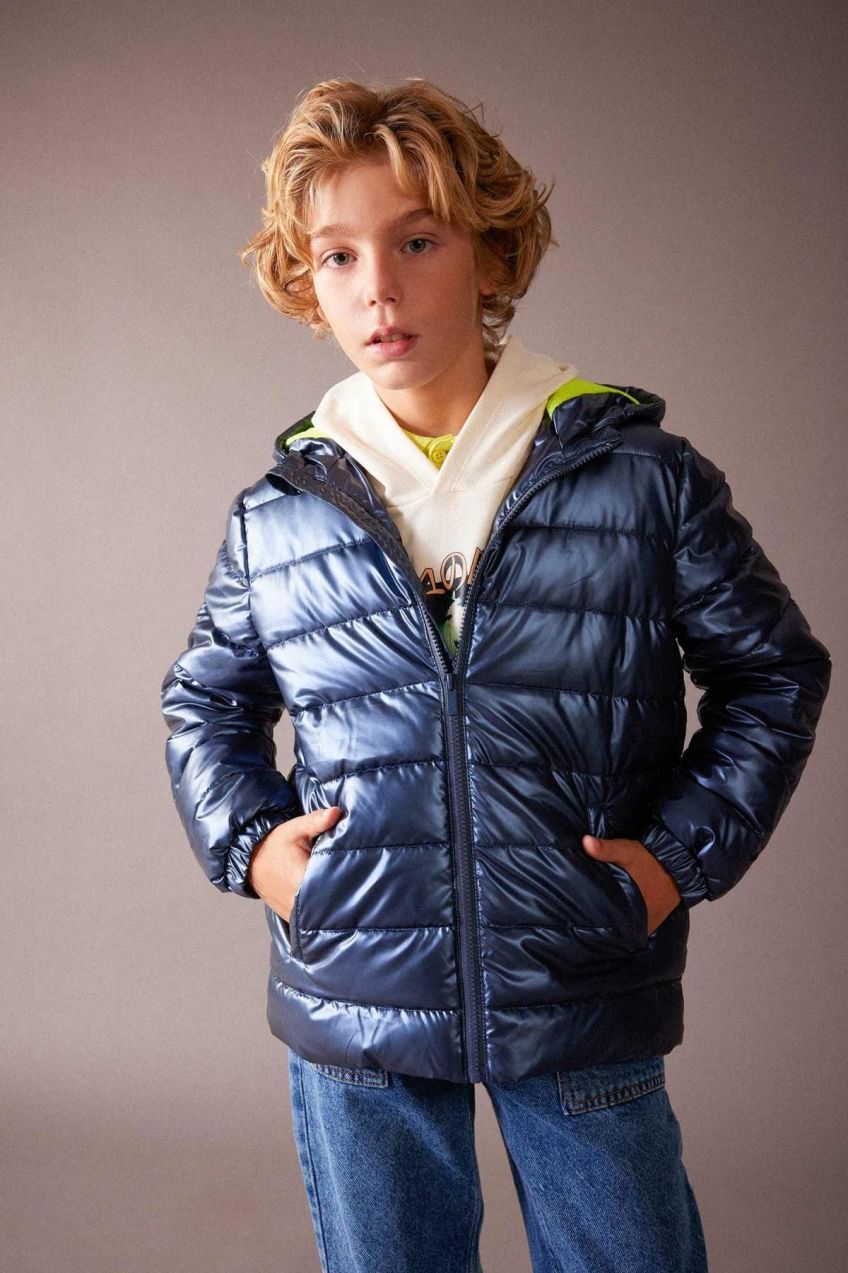 DEFACTO Boy's Water Repellent Hooded Fleece Lined Coat