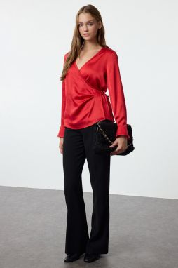 Trendyol Burgundy Satin Double Breasted Woven Blouse