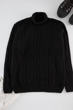 Trendyol Black Regular Turtleneck Textured Knitwear Sweater