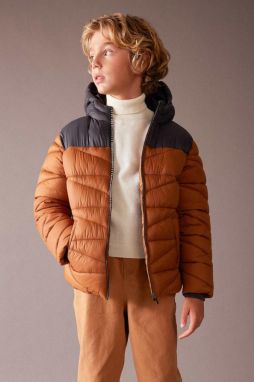 DEFACTO Boy's Water Repellent Hooded Fleece Lined Puffer Jacket