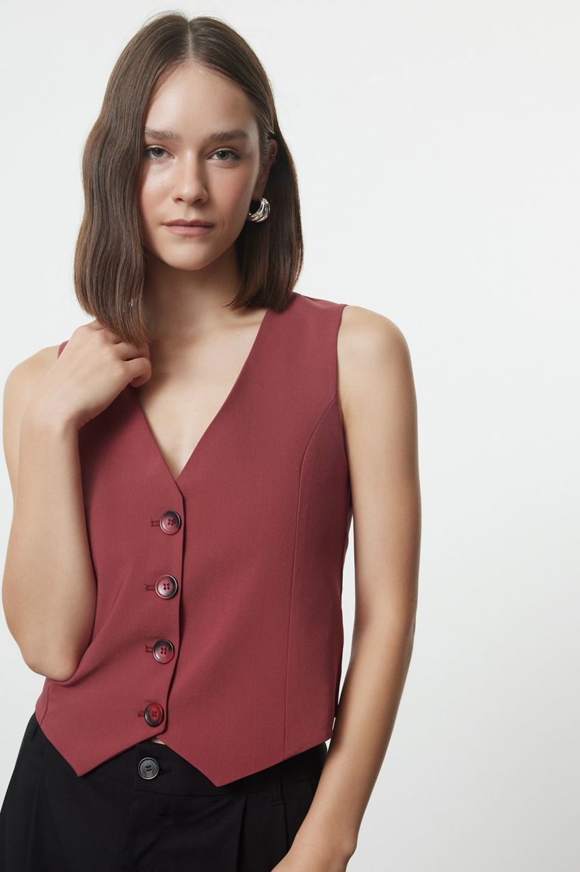 Trendyol Claret Red Premium Buttoned Woven Vest