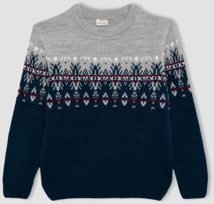 DEFACTO Boy's New Year's Themed Crew Neck Sweater