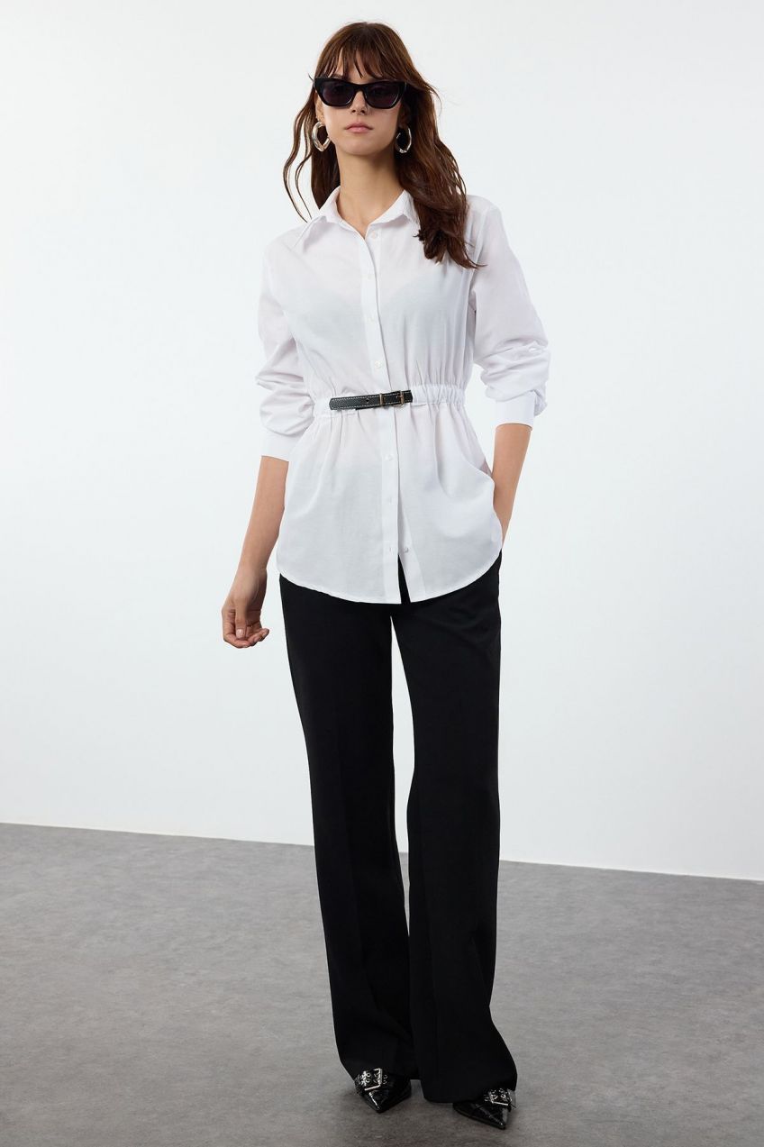 Trendyol White Belt Detailed Woven Regular Regular Fit Shirt