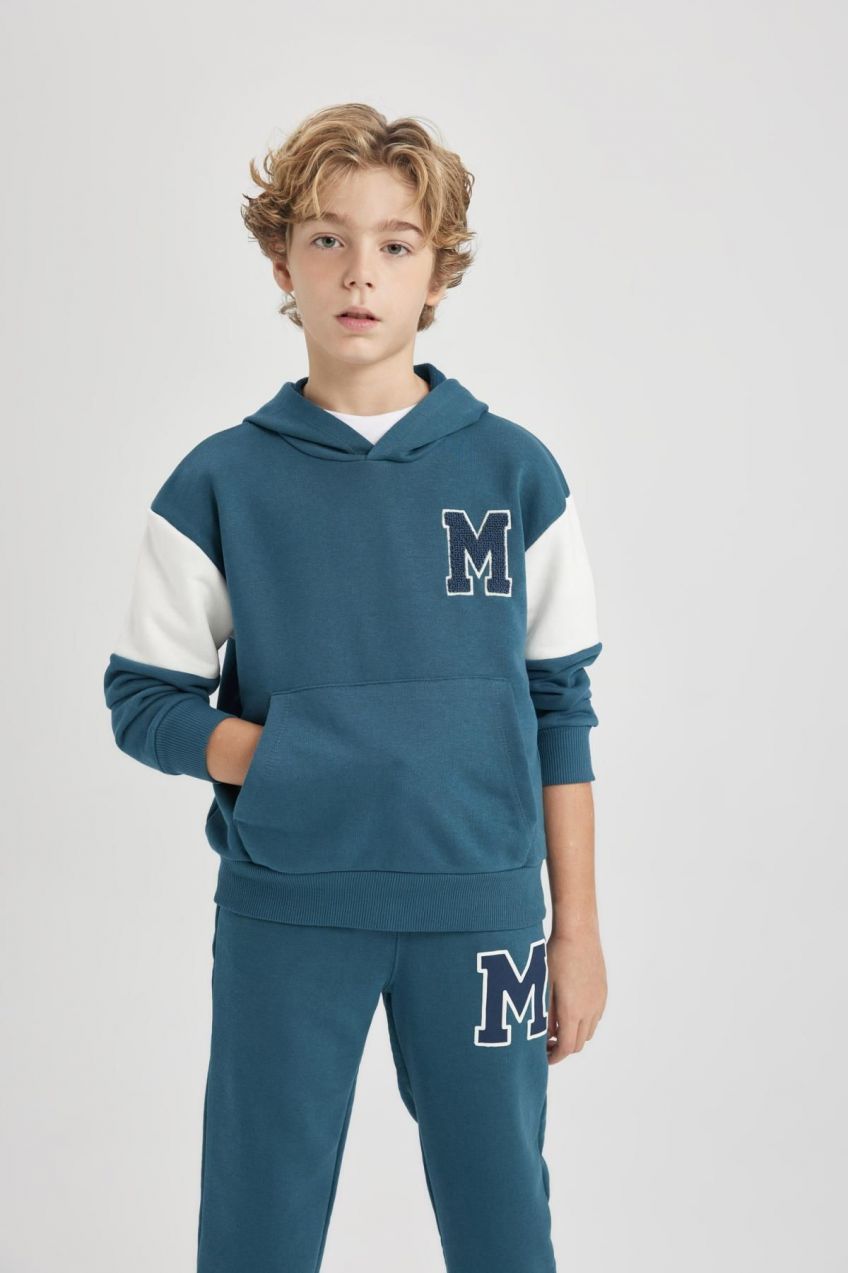 DEFACTO Boy Oversize Fit Printed Hooded Thick Sweatshirt