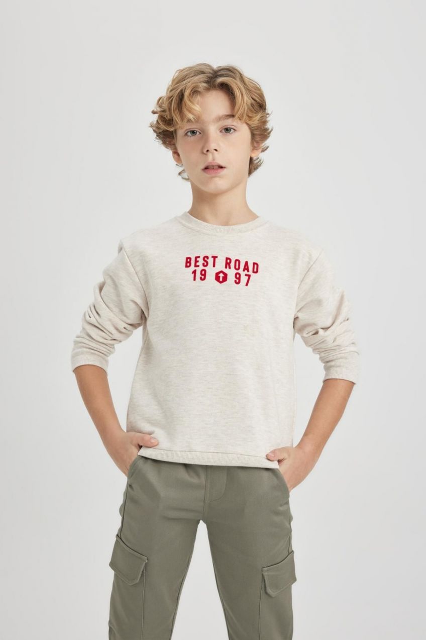 DEFACTO Boy's Crew Neck Printed Thick Sweatshirt