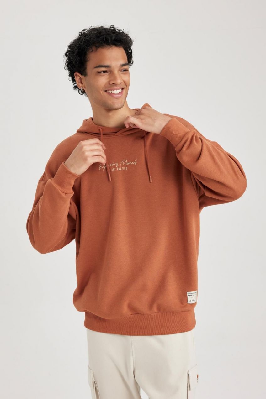 DEFACTO Oversize Fit Back Printed Hooded Sweatshirt