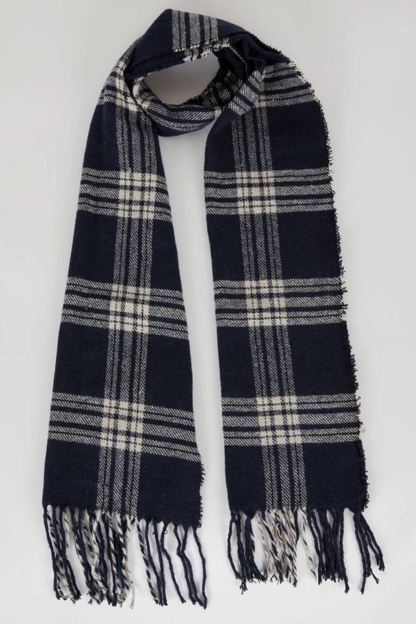 DEFACTO Men's Plaid Patterned Woven Scarf