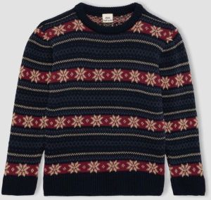 DEFACTO Boy's New Year's Themed Crew Neck Sweater