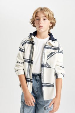 DEFACTO Boy Oversize Fit Hooded Flannel Long Sleeve Shirt