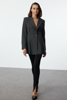 Trendyol Grey Striped Premium Polyviscose Blazer Jacket