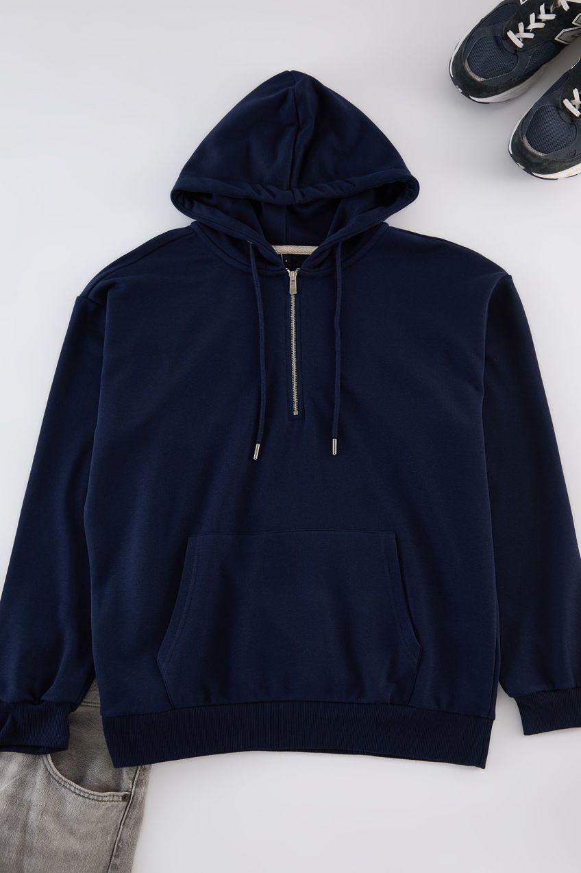 Trendyol Navy Blue Basic Oversize/Wide Cut Zippered Sweatshirt