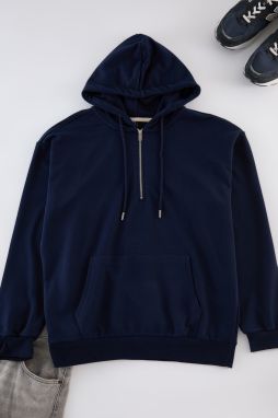 Trendyol Navy Blue Basic Oversize/Wide Cut Zippered Sweatshirt