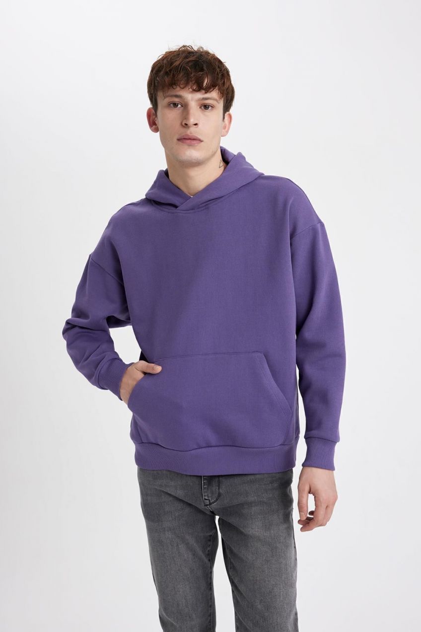 DEFACTO Oversize Fit Hooded Kangaroo Pocket Soft Fluffy Inner Sweatshirt