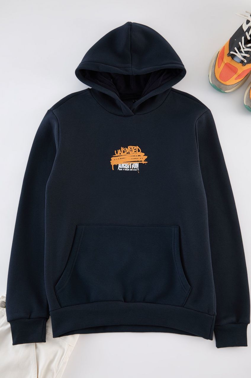 Trendyol Navy Blue Regular Cut Back Printed Sweatshirt