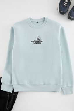Trendyol Ice Blue Regular Cut Floral and Text Printed Sweatshirt