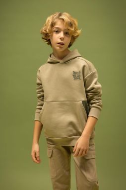 DEFACTO Boys' Oversize Fit Printed Hooded Thick Sweatshirt