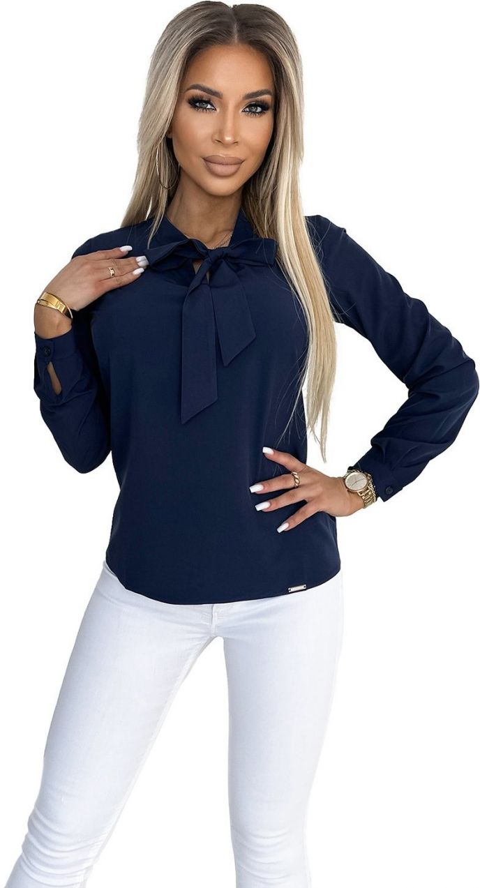 Business blouse with long sleeves and tie at the front Numoco