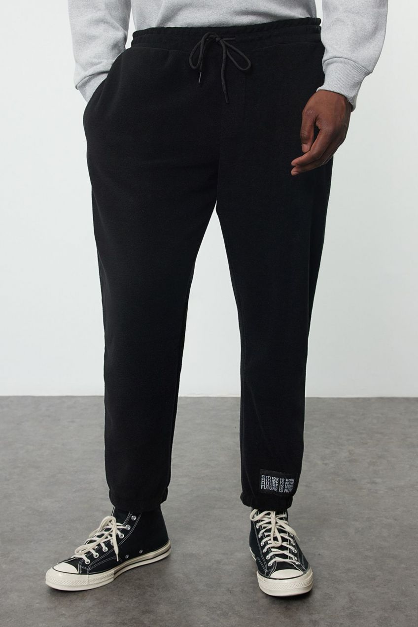Trendyol Black Plus Size Regular/Normal Cut Elastic Leg Fleece Warm Sweatpants