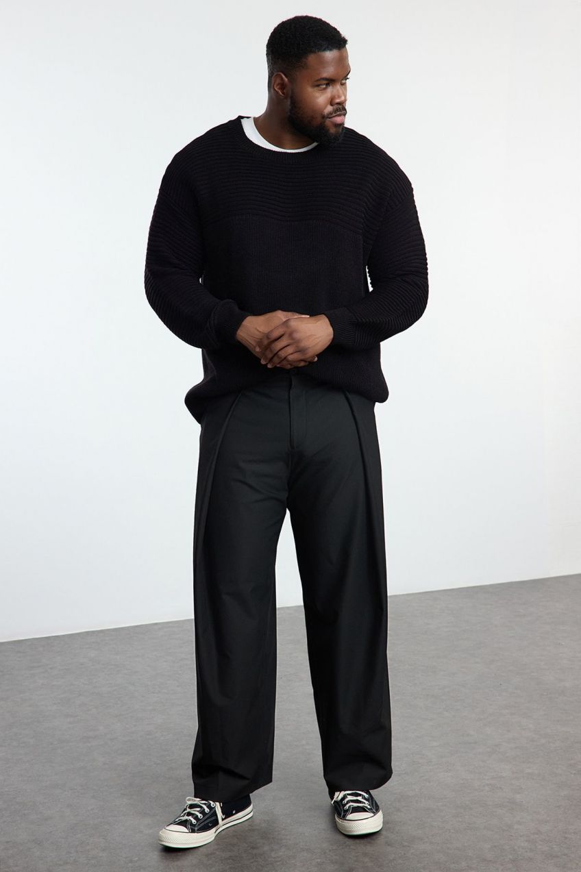 Trendyol Plus Size Anthracite Oversize/Wide Cut Hooded Fleece Sweatshirt