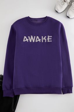 Trendyol Purple Oversize/Wide Cut Fleece Embroidered Sweatshirt