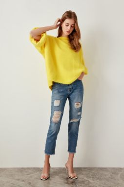 Trendyol Blue High Waist Mom Jeans Torn Detailed