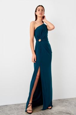 Trendyol Emerald Green Waist Detailed Drapeli Evening Dress