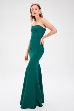 Trendyol Emerald Green Collar Draped Evening Dress