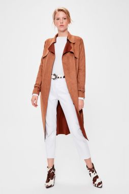 Trendyol Camel Arched Suede Trench Coat