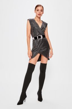 Trendyol Silver Anvelop Skirt Detailed Dress