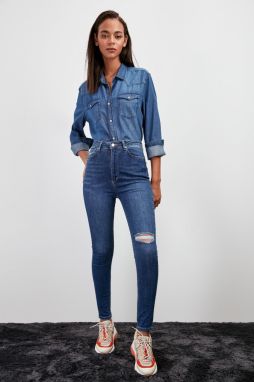 Trendyol Blue Ripped Detailed Skinny Jeans