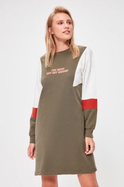 Trendyol Khaki Color Block Printed Knitted Dress