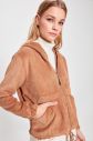 Trendyol Cinnamon Hooded Velvet Coat galéria