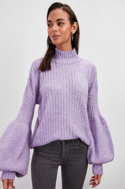 Trendyol Lila Knitting Detailed Balloon Sleeve Knitwear Sweater
