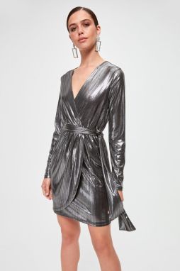 Trendyol Anthracite Binding Detailed Glossy Dress