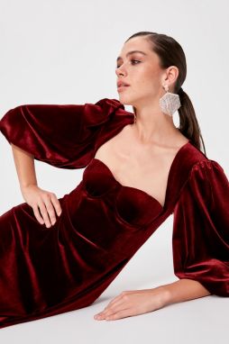 Trendyol Burgundy Collar Detailed Dress