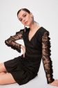 Trendyol Black Skirt Tips Frilled Drape Collar Dress galéria